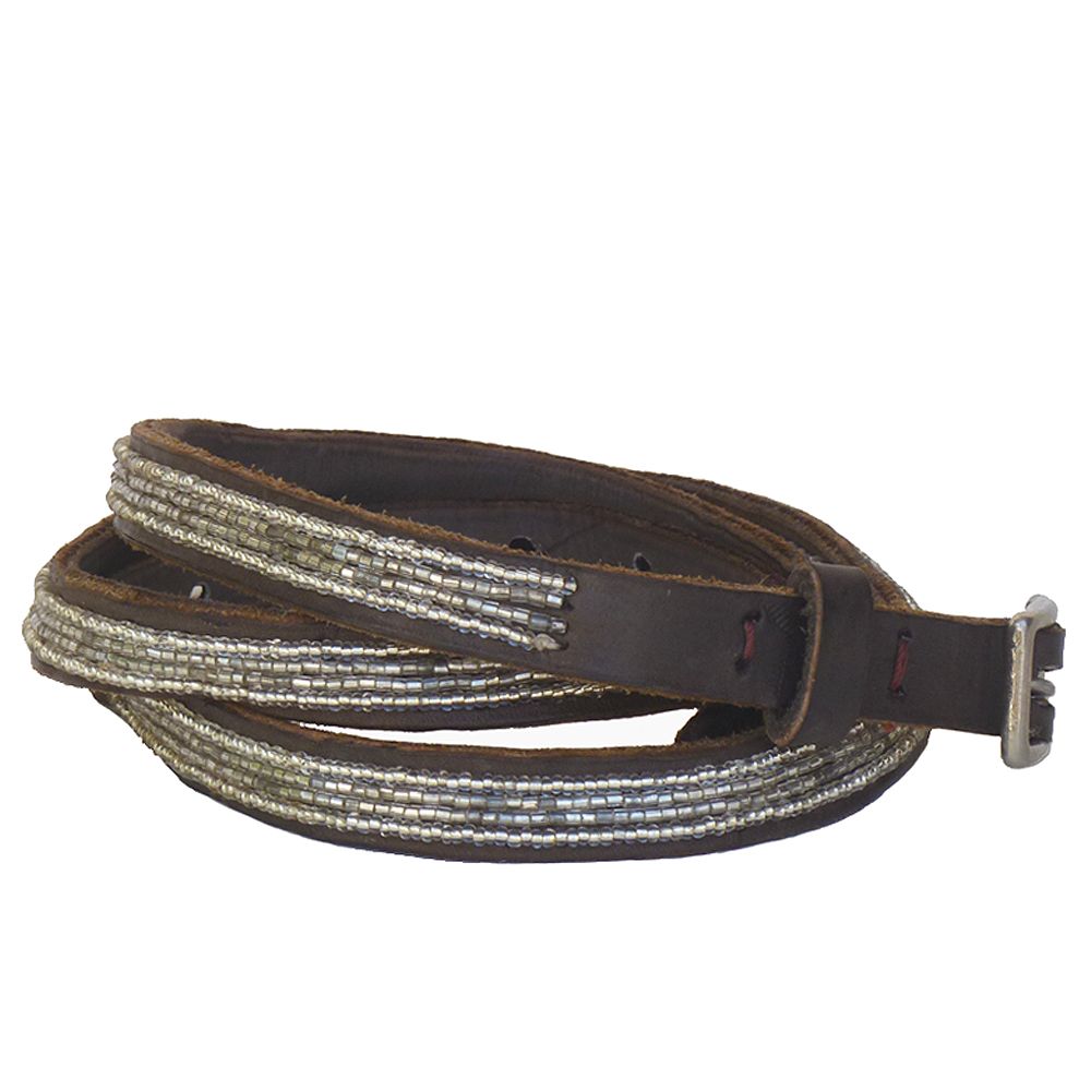 Skinny Silver Belt in Brown/Silver