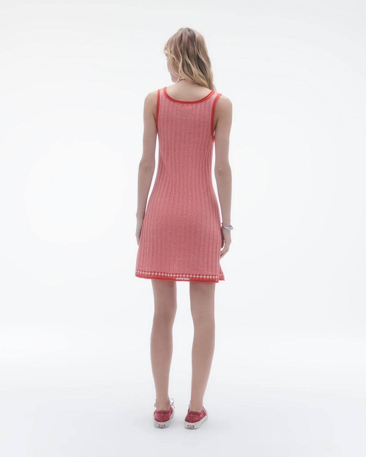 Fine Stripe Tank Dress in True Red/Cream