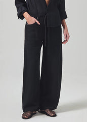 Brynn Drawstring Trouser in Black Linen