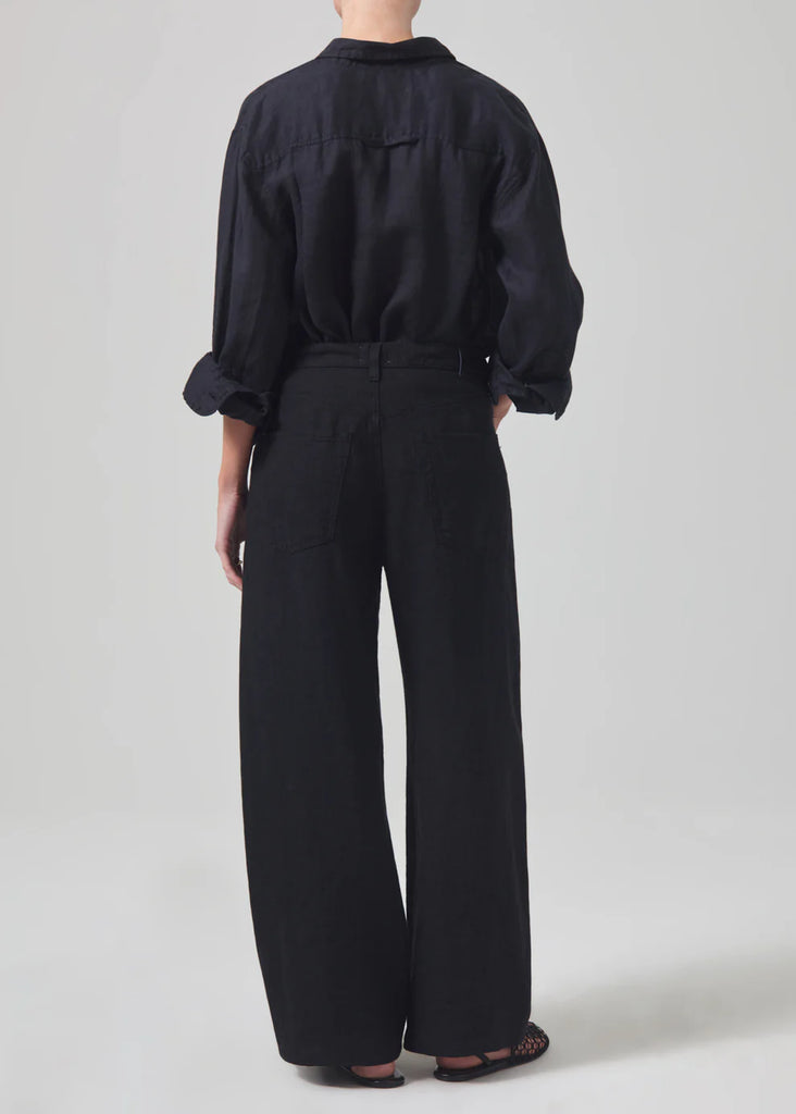 Brynn Drawstring Trouser in Black Linen