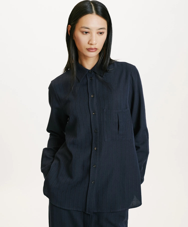 Momoni Sadao Shirt in Chalkstripe Wool Twill