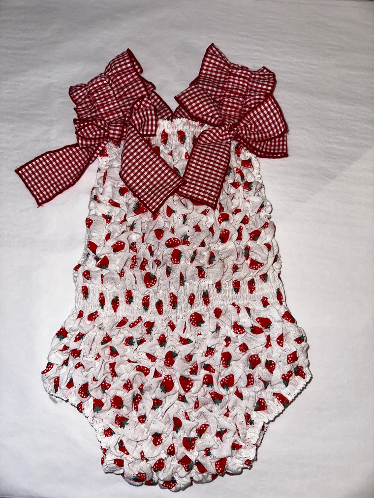 Red Patch Frilled Swimsuit in Strawberries