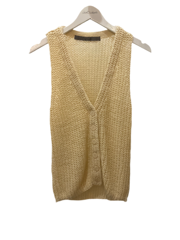 Linen Open Knit Vest in Antique Cream