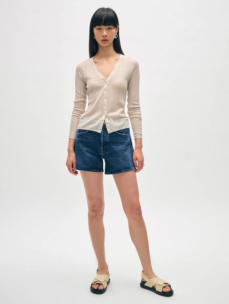 Linen Gauze Variegated Ribbed Cardi Top in Calico