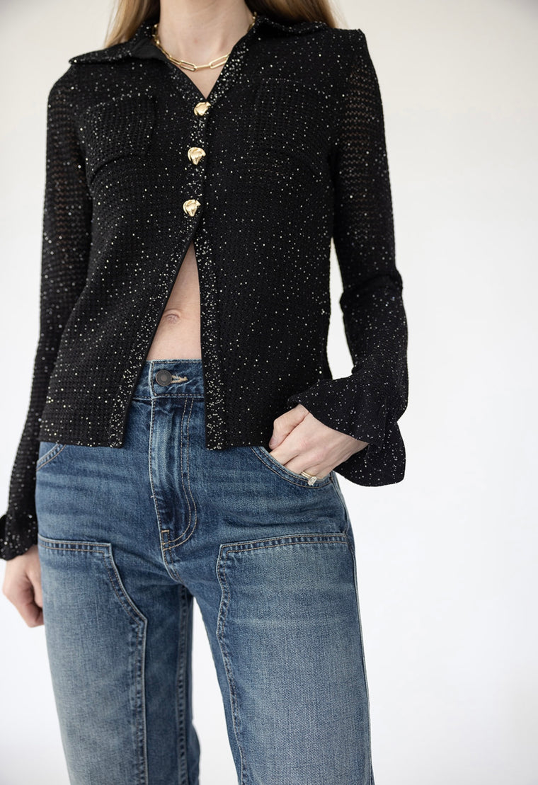 Black Pointelle Knit Top