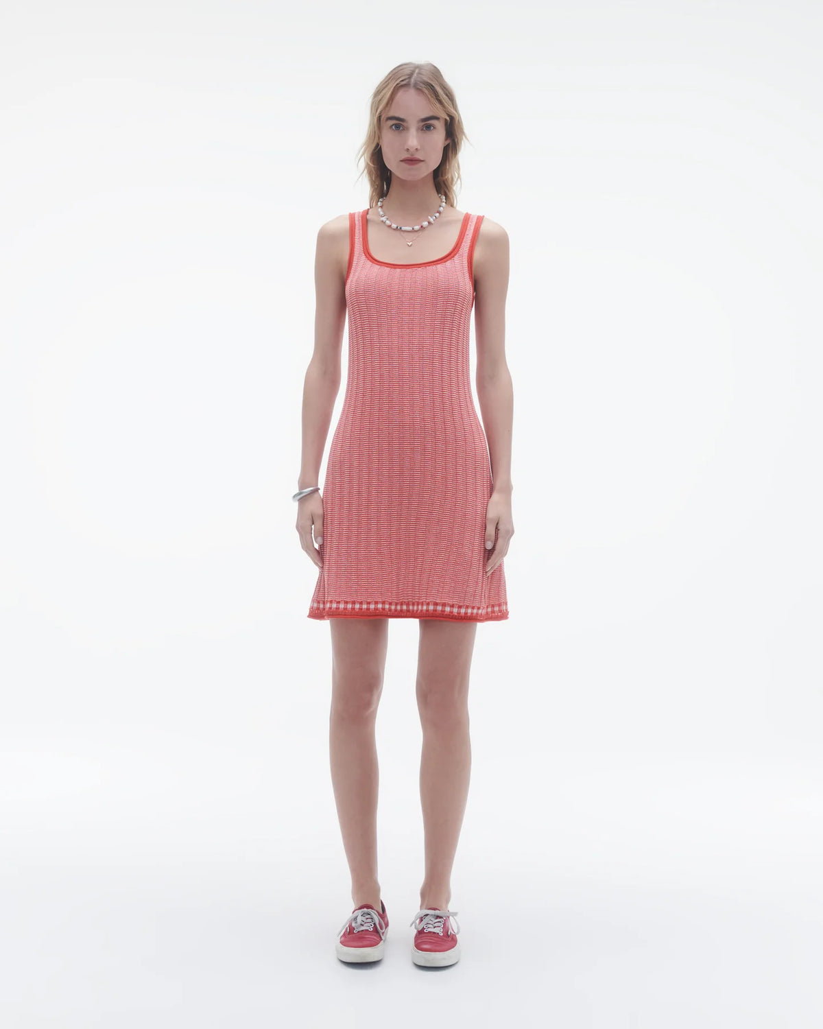 Fine Stripe Tank Dress in True Red/Cream