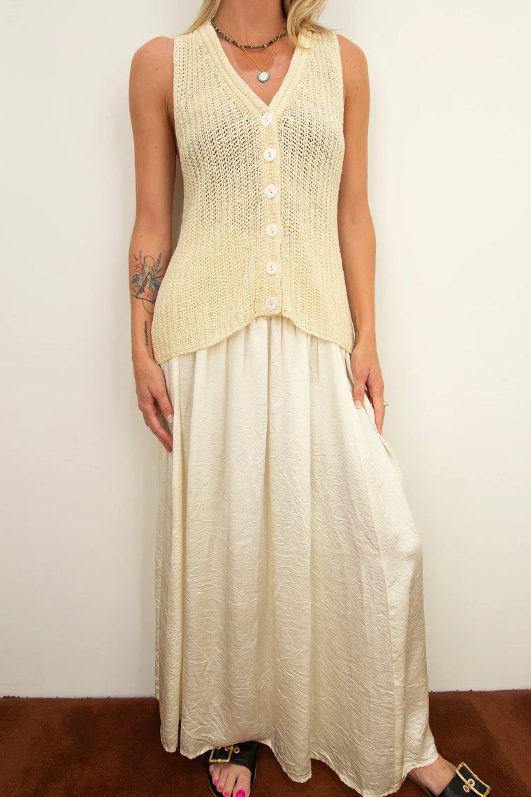 Linen Open Knit Vest in Antique Cream