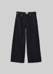 Brynn Drawstring Trouser in Black Linen