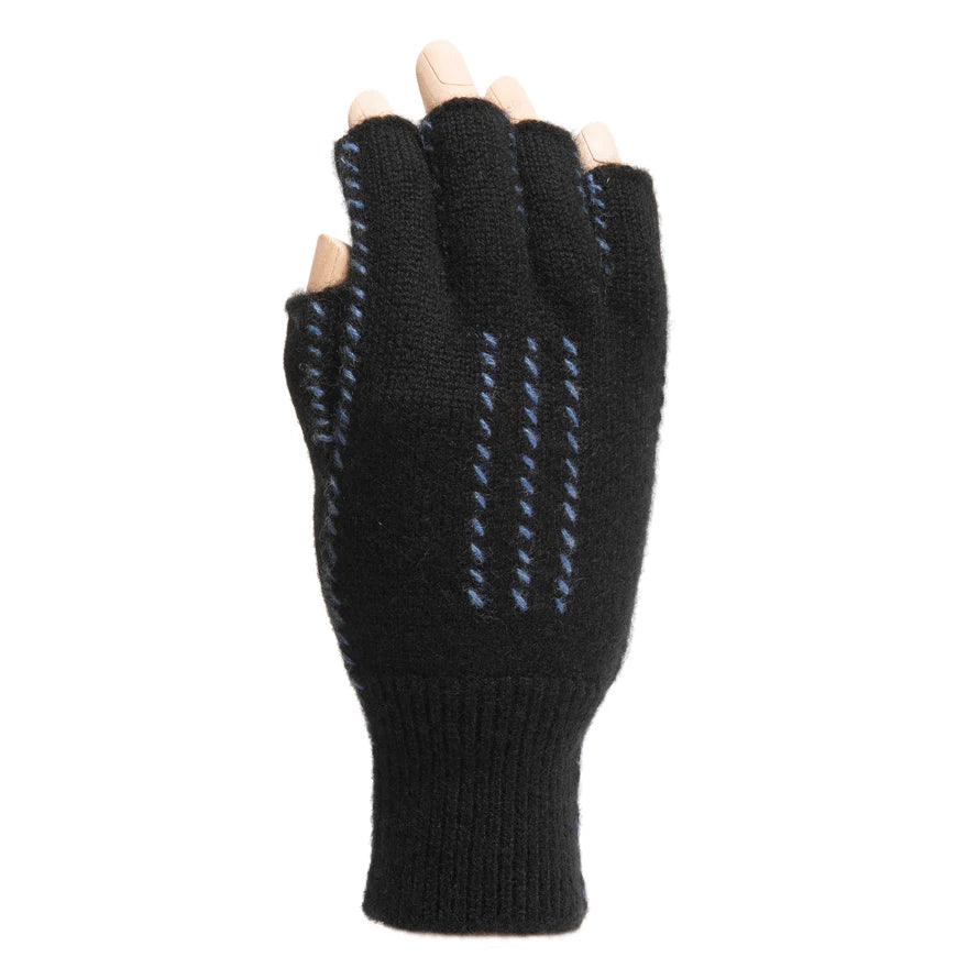 cashmere fingerless stitch gloves in grey & blue