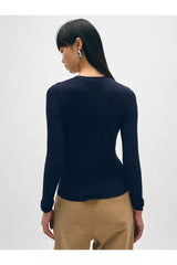 Linen Gauze Variegated Ribbed Cardi Top in Navy