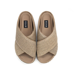 Cross Stack Raffia Platform Sandal in Natural