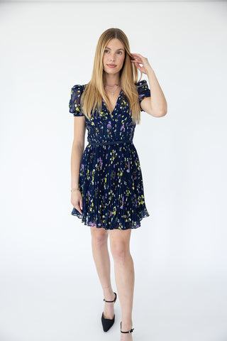 Navy Floral Chiffon Mini Dress