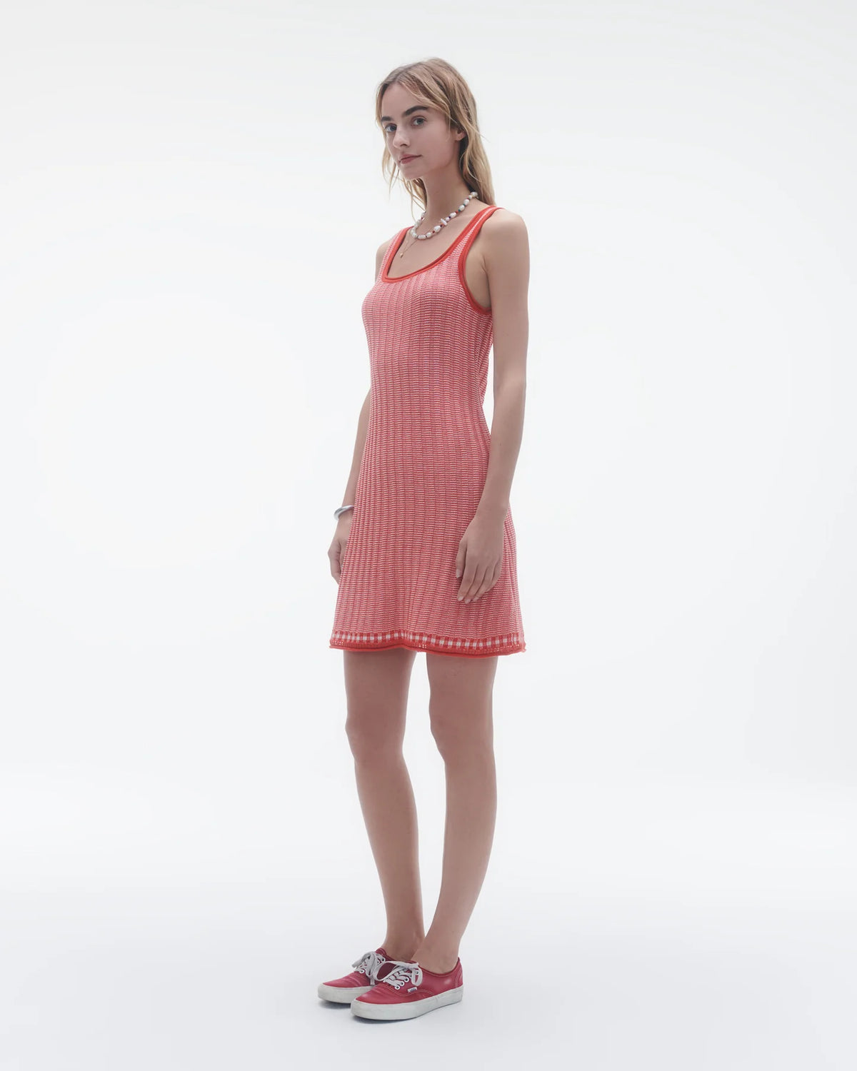 Fine Stripe Tank Dress in True Red/Cream