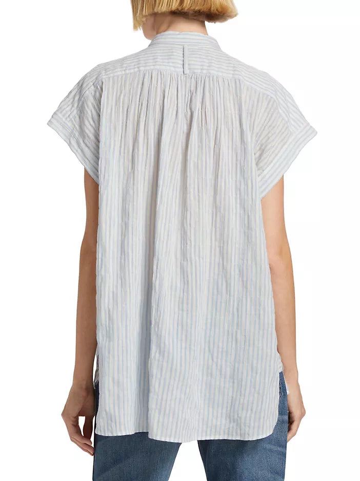 Normandy Blouse in Ivory/Blue Stripes