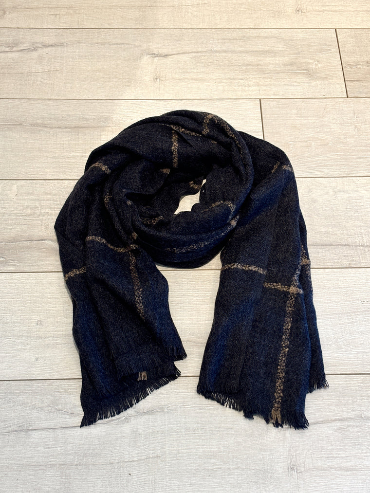 box windowpane scarf in navy