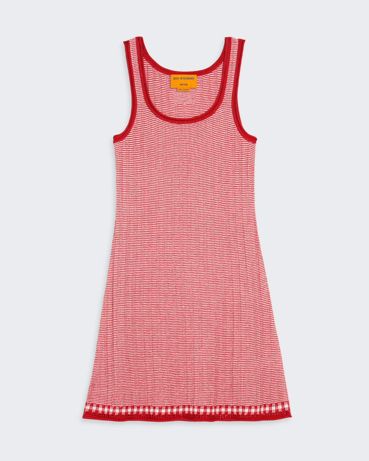 Fine Stripe Tank Dress in True Red/Cream