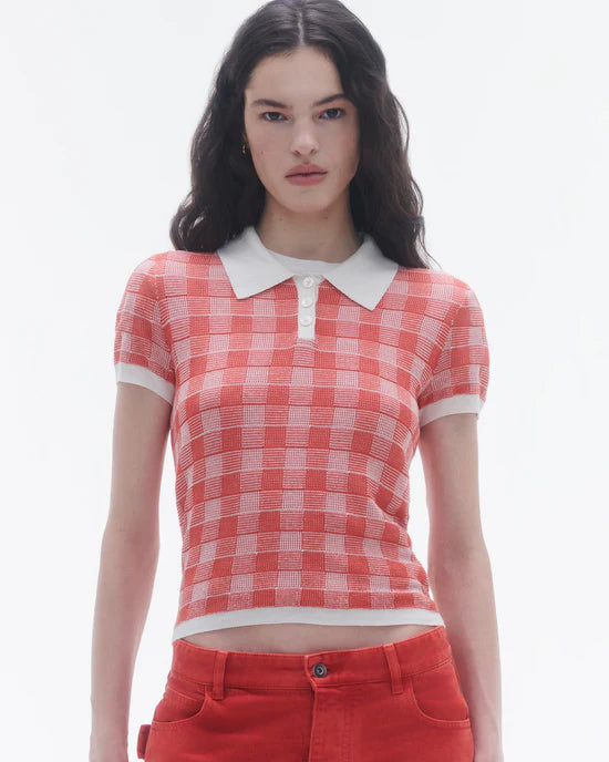 Gingham Shrunken Polo in Cherry Combo