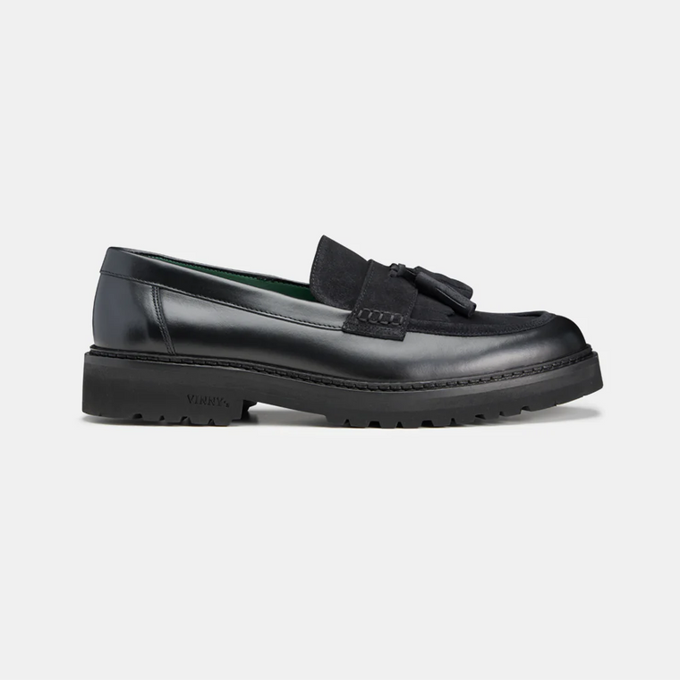 Richee Penny Loafer in Crust Leather Black Suede