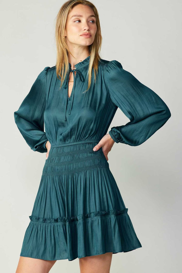 Balloon Sleeve Mini Dress in Dark Teal