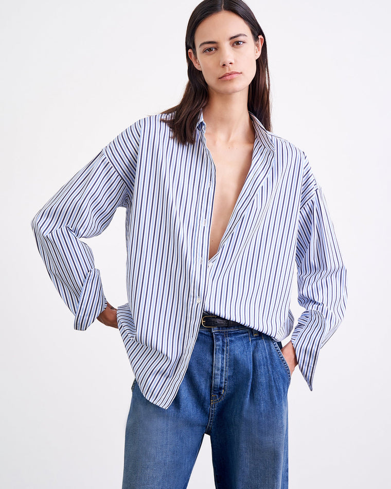 Mael Oversized Shirt in Blue Stripe