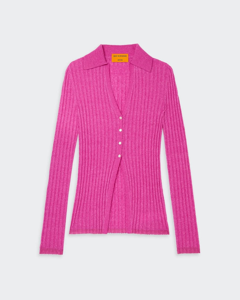 Rib Button Cardigan in Fuchsia