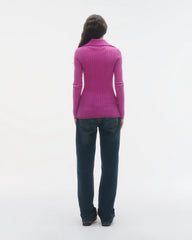 Rib Button Cardigan in Fuchsia