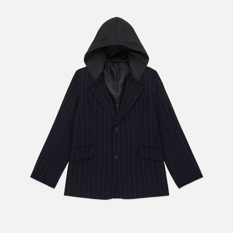 Hooded Blazer in Navy/Red Pinstripes