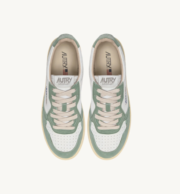 Medalist Low in White and Green Washed Goatskin