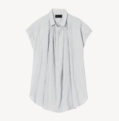 Normandy Blouse in Ivory/Blue Stripes