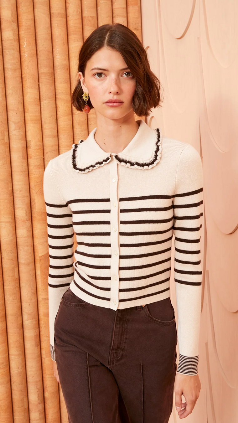 Faustine Cardigan in Espresso Stripe