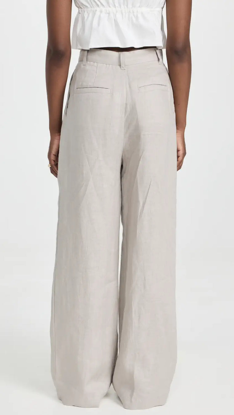 Linen Pleated Wide Leg Pant in Mist