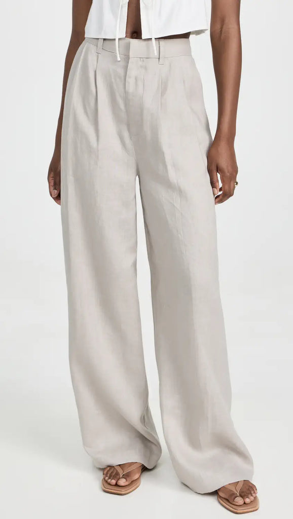 Linen Pleated Wide Leg Pant in Mist