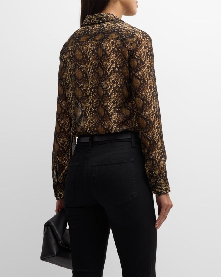 Gaia Slim Shirt in Beige Python