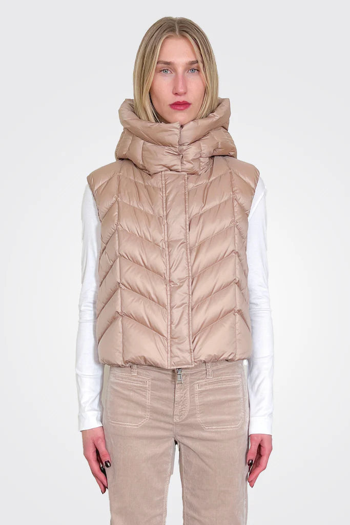 Hooded Puffer Vest in Verdino